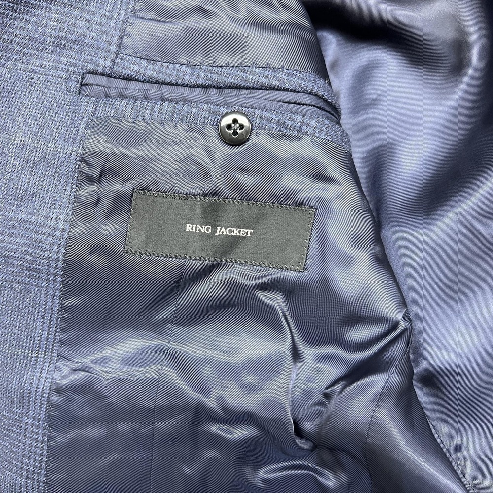 Ring Jacket Blazer Mens J50 US40 Blue Check 100% Wool Suit Jacket Made Japan NEW - Picture 3 of 14